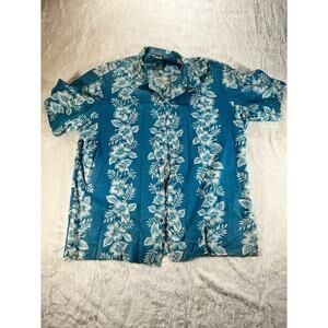 Hawaii Blues Button Down Shirt Short Sleeve Blue White Hawaiian XL